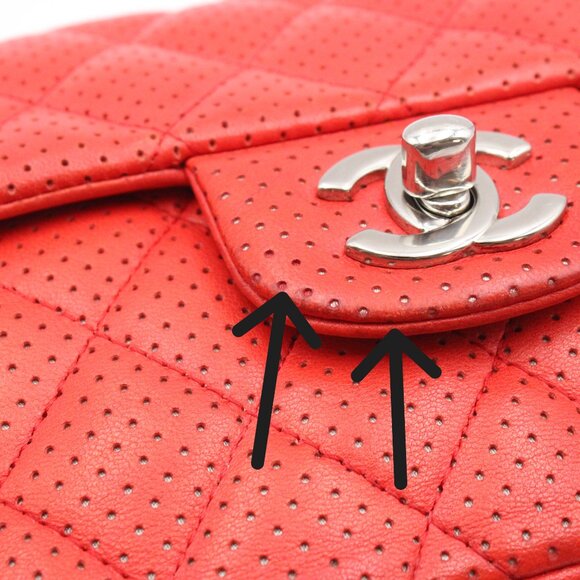 Pre-Owned, Restored CHANEL Perforated Leather Flap Shoulder Bag in Red/Silver - Picture 15 of 16